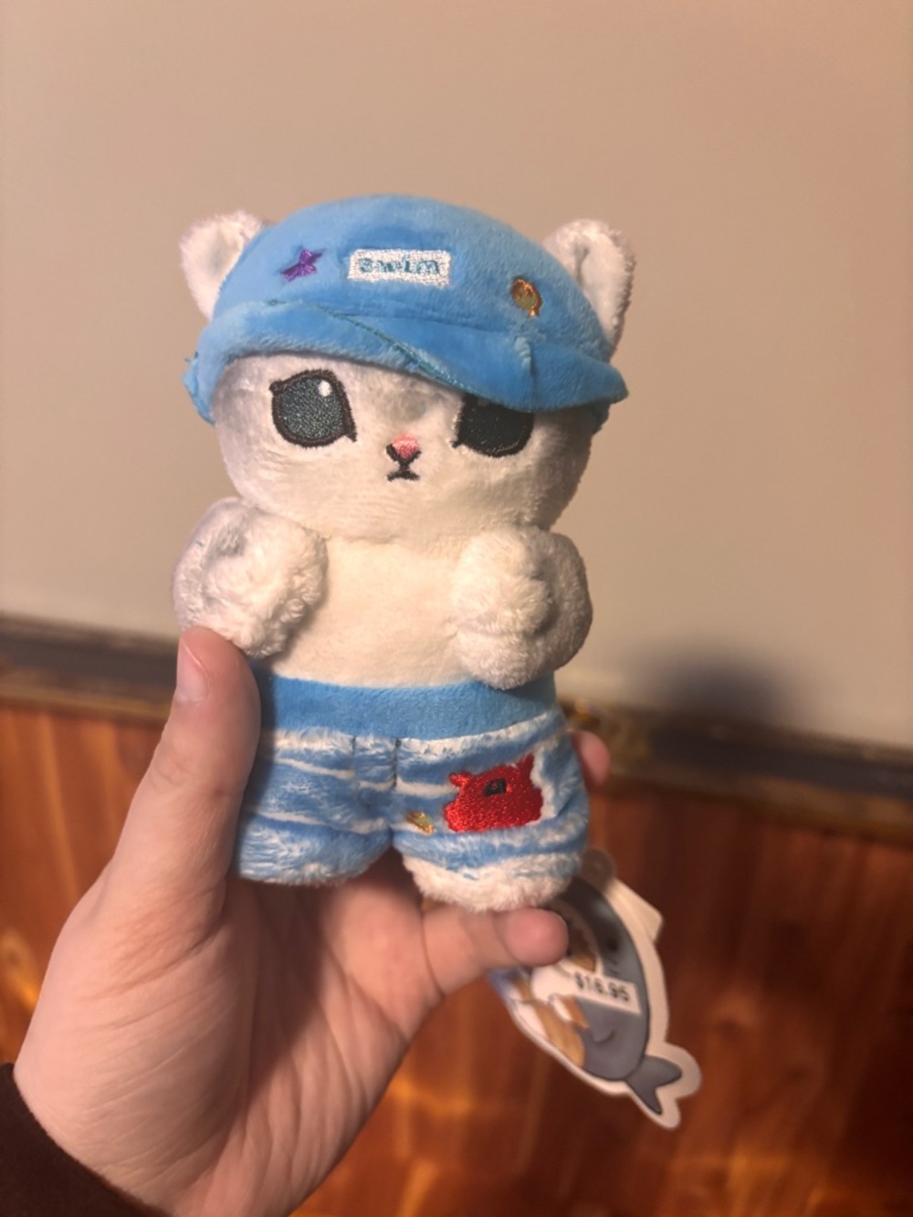 Blue & White Plush Cat in Hat and Shorts